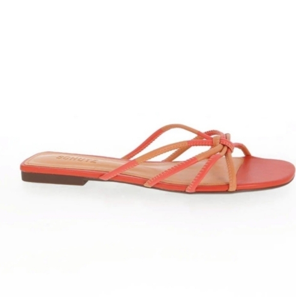 Schutz Womens Nathy Strappy Leather Coral  Sandals Flats shoes sz 10B - Picture 1 of 11